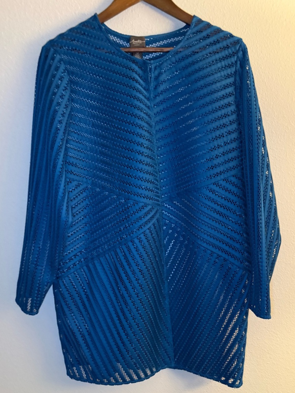 Chico's Blue Open-Knit Long Sleeve Top